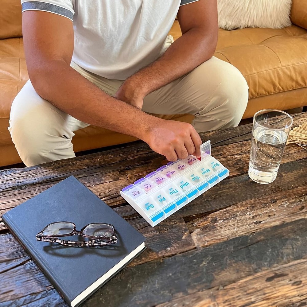 Weekly Pill Planner Organizer XL Easy Use AM/PM with Push Button 7 Day