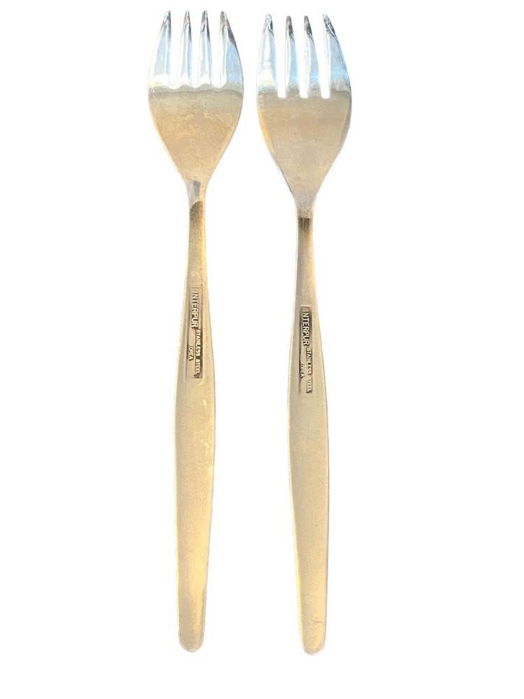 2 Replacement Vintage MCM Interpur Stainless SINGLE ROSE Dinner Forks
