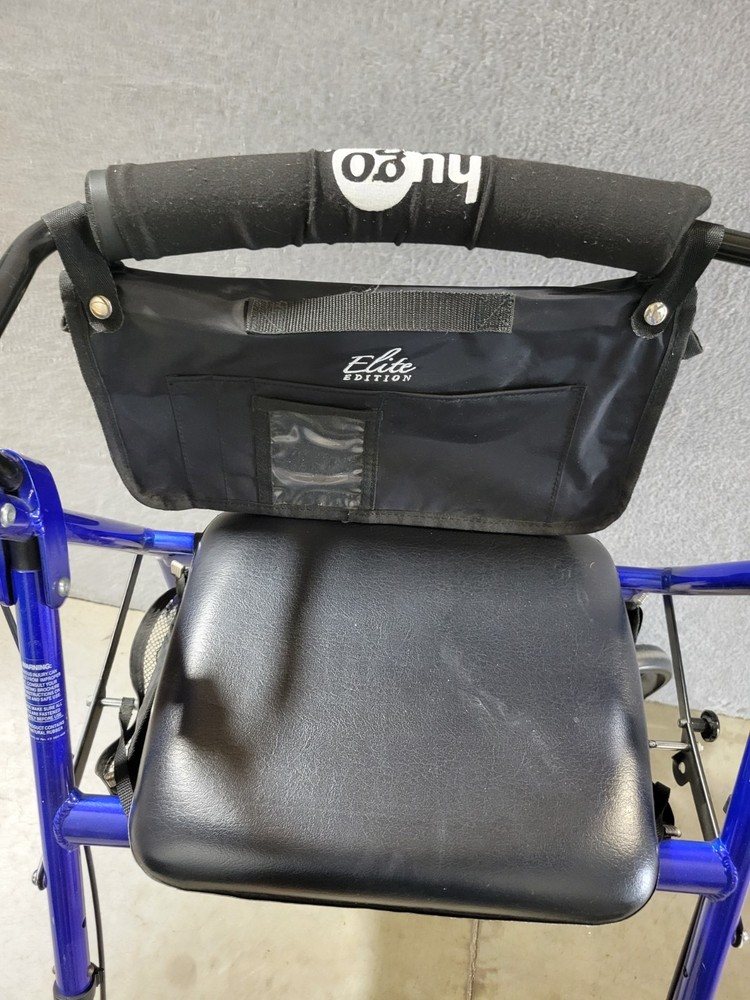 Hugo Elite Rollator Walker with Seat Backrest Saddle Bag Folding - Blue