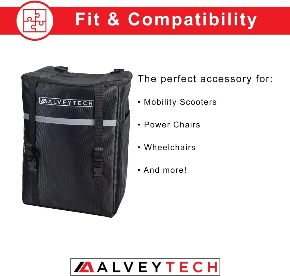 Compact Extra Large Mobility Scooter Bag with Adjustable Straps - Black Nylon
