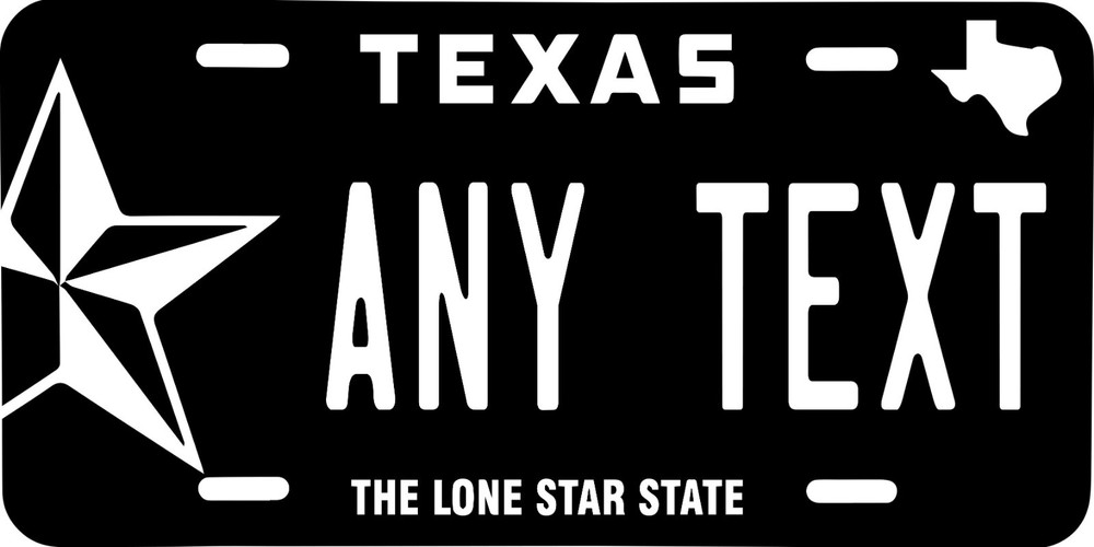 Personalized Texas License Plate YOUR NAME ANY TEXT Custom Black White