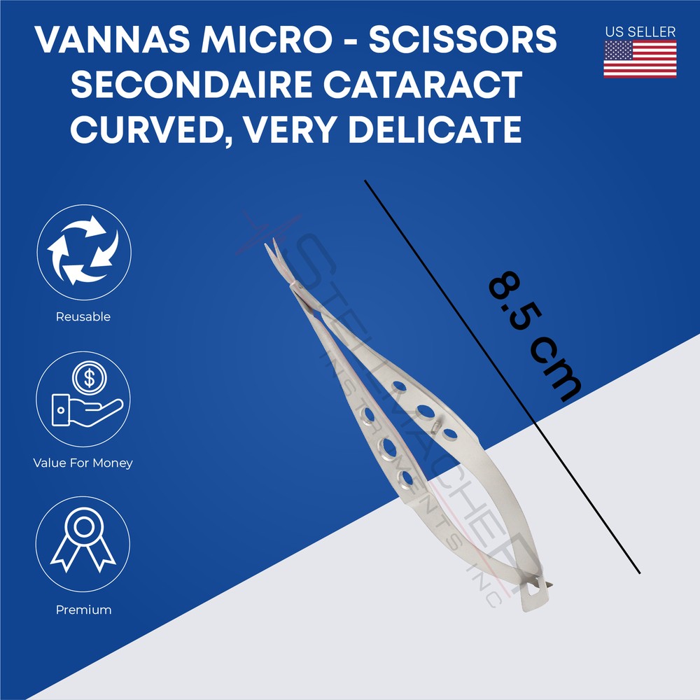 Vannas Micro Scissors Secondaire Cataract Straight & Curved Very Delicate