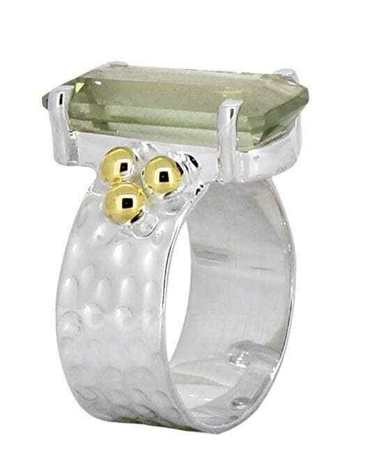 Green Amethyst 925 Sterling Silver Brass Ring