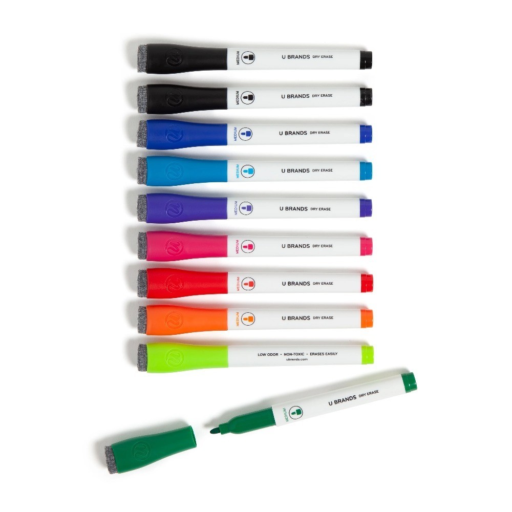 Dry Erase Markers, Bullet Tip, Medium Point, Multi-Color, 10 Count