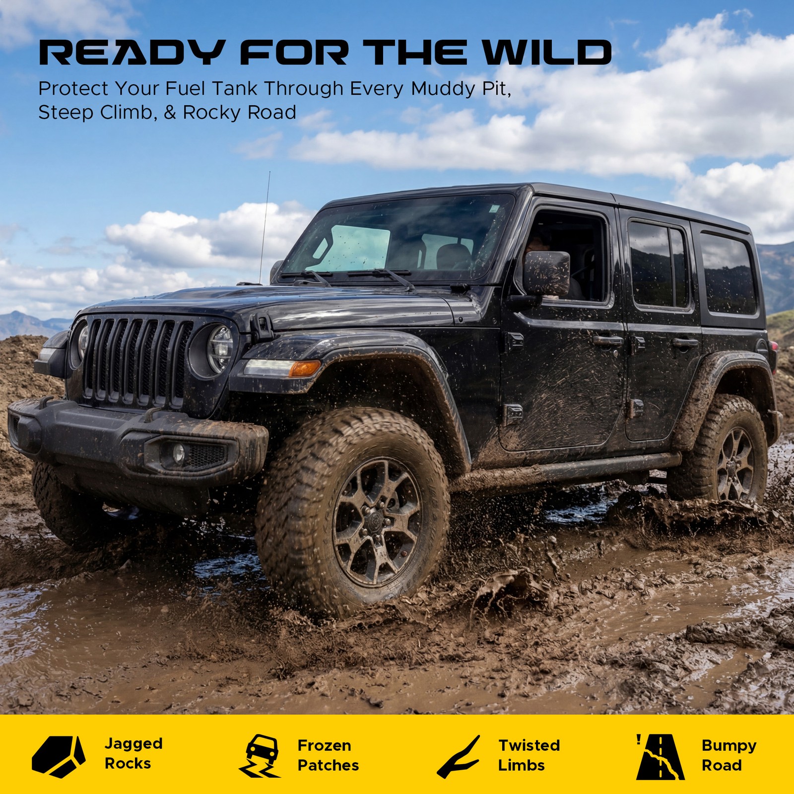 VRC Steel Gas Fuel Tank Skid Plate For Jeep Wrangler JK 4-Door 2007-2018 Black