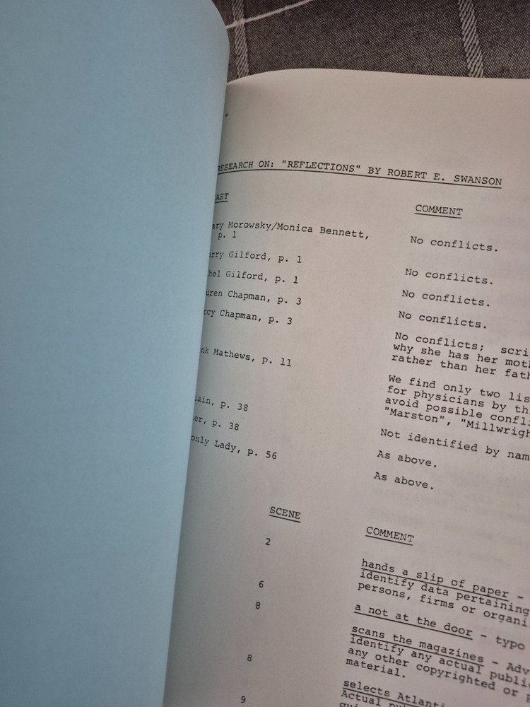 Hotel Reflections Television Series Script Call Sheet Shooting Schedule 1983