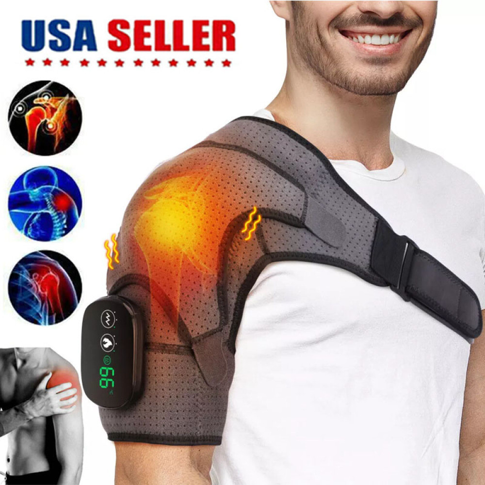 Electric Heated Shoulder Joint Brace Support with Vibration Relief Pain Massager
