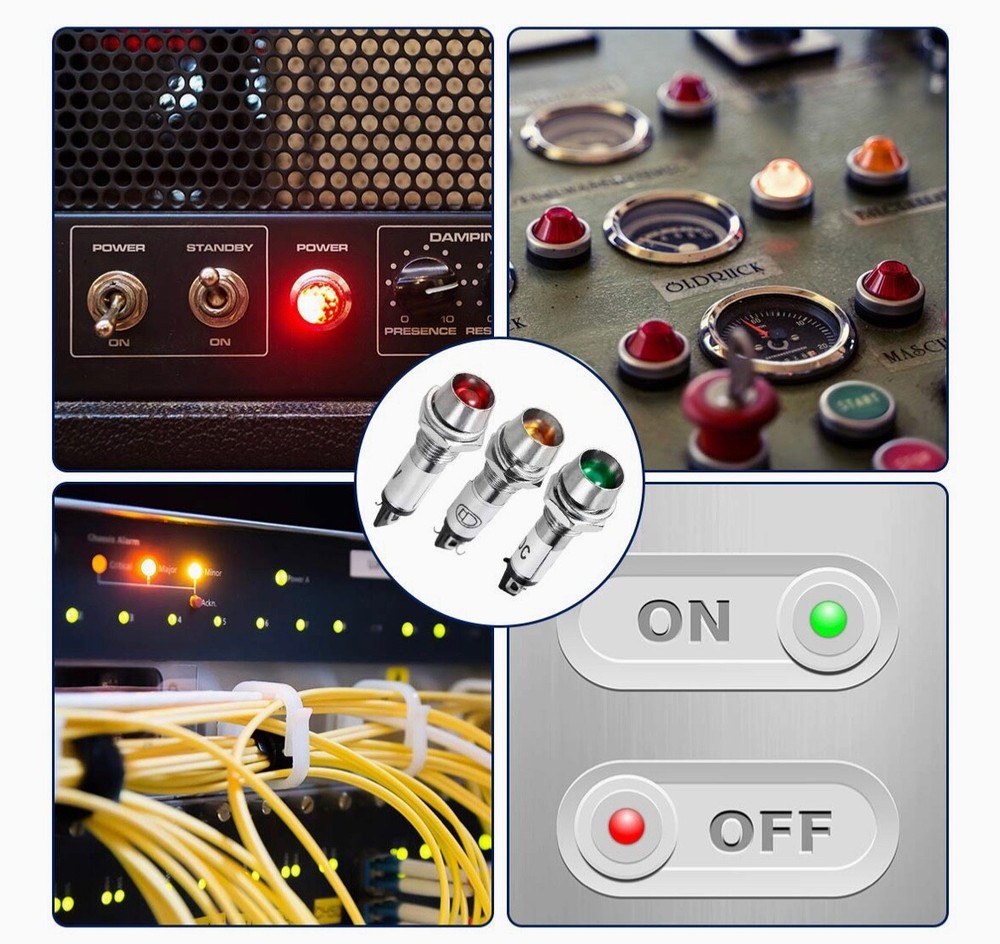 5 PCS Indicator Light AC 110V, Red, Metal Shell Panel Mount 8mm 5/16" 5Pcs