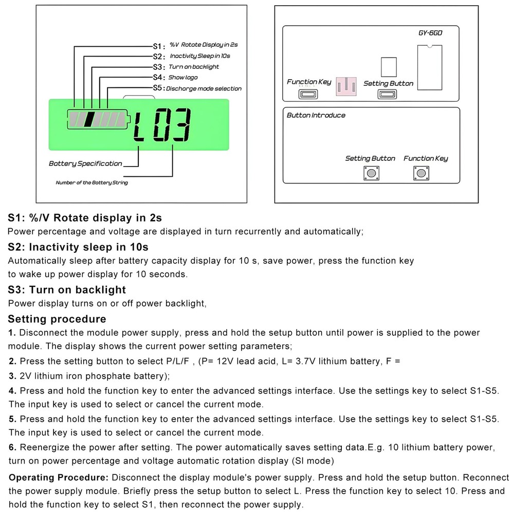 Golf Cart Battery Meter LCD Voltage Capacity Indicator