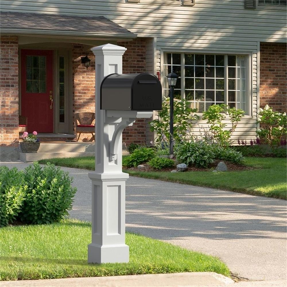 Pemberly Row Weatherproof Traditional Plastic Mail Post in White