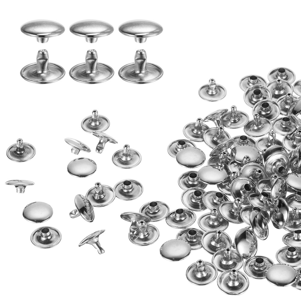 100Sets Double Cap Rivet 12x8mm Carbon Steel Round Head Snap Studs, Silver