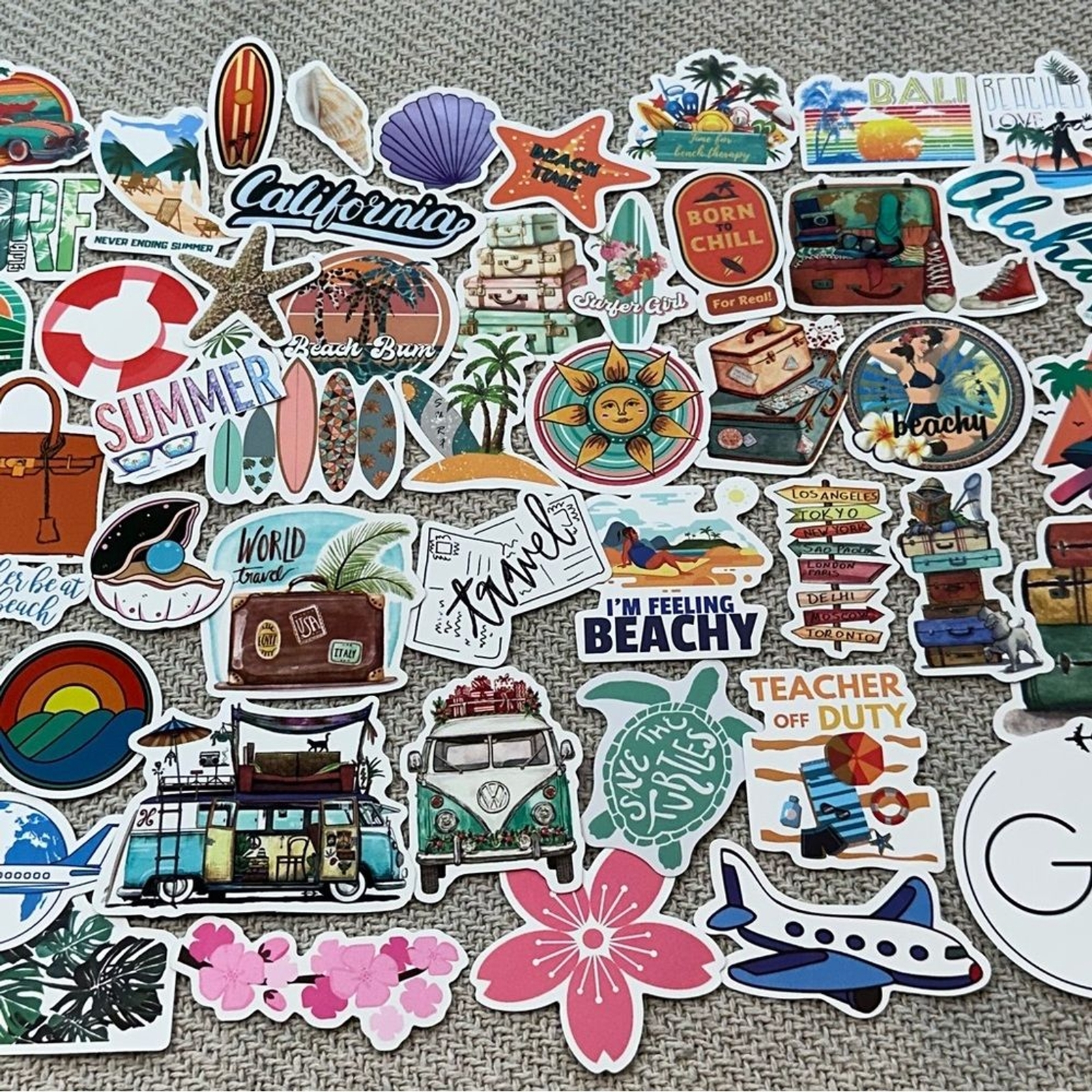 Beach Summer Lot of 50 Stickers Multicolor Travel Surf Vacation Pool Random
