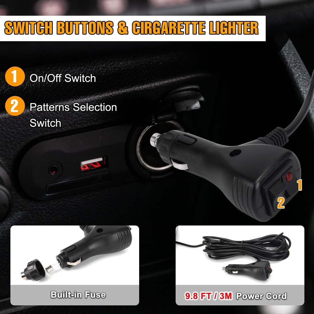 Afurkuot Amber LED Warning Dash Windshield Strobe Lights, 26 Modes