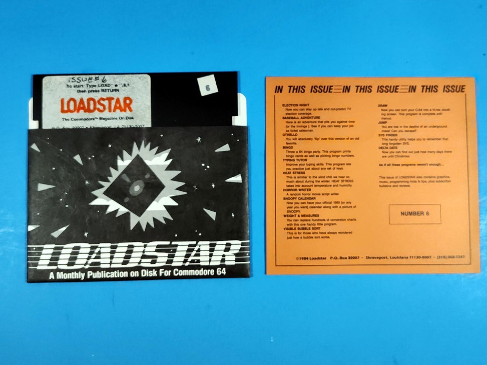 LOADSTAR Issue #6 Disk 1984 for Commodore 64 C64 HTF Rare Tested