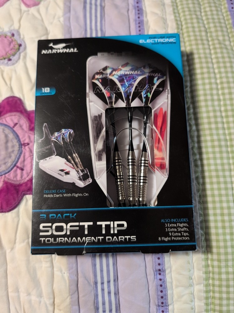 Narwhal Tournament Soft Tip Darts Includes Deluxe Storage Case, 3 Pack.