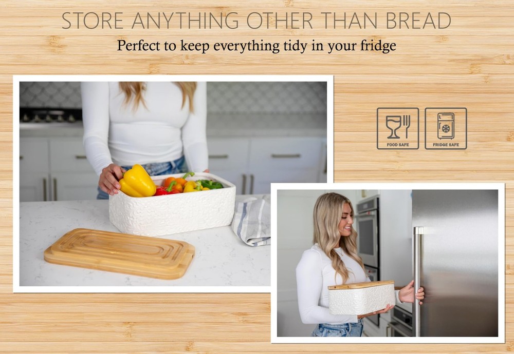 Engraved Ceramic Bread Box for Kitchen Countertop - Multipurpose Bread Storag...