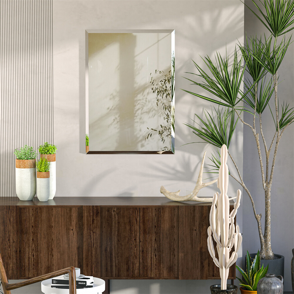 Frameless Rectangle Bathroom Vanity Wall Mirror Beveled Edge Shatterproof Mirror