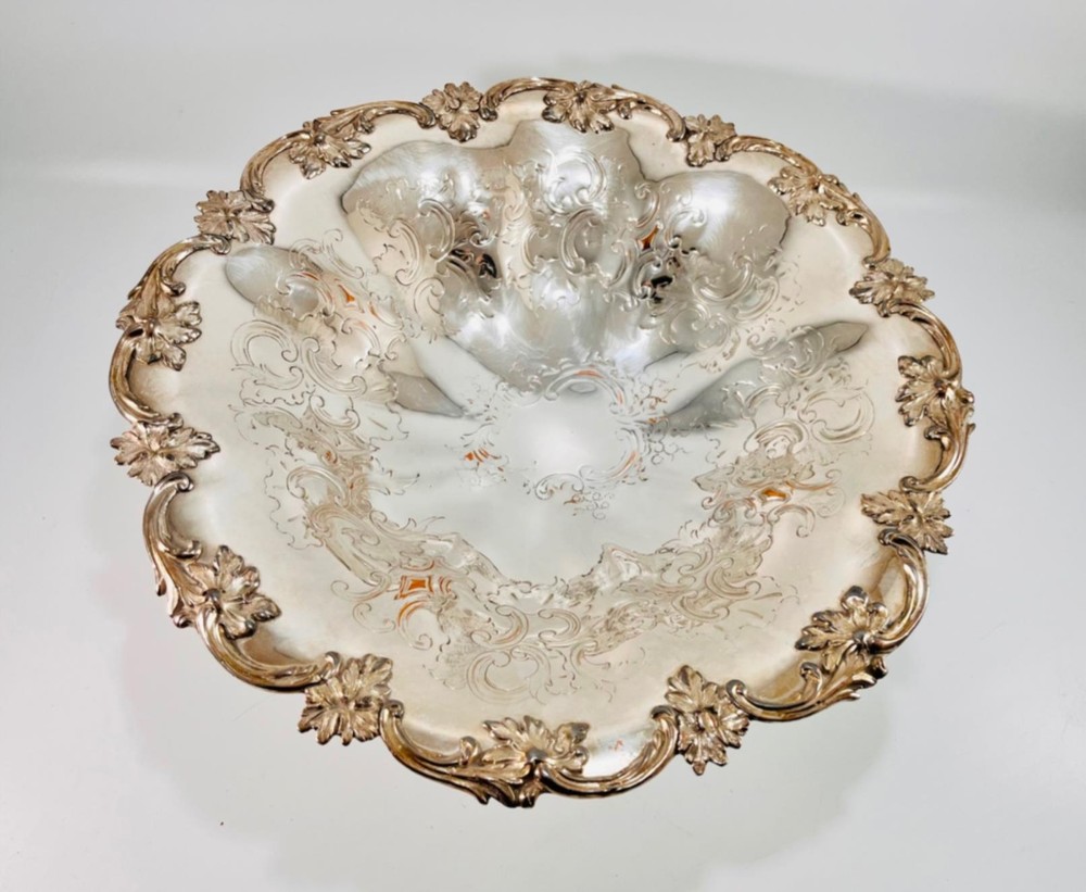 Vintage Silver Plate Ornate Embossed Footed Serving Dish Bowl 11.75" #12326
