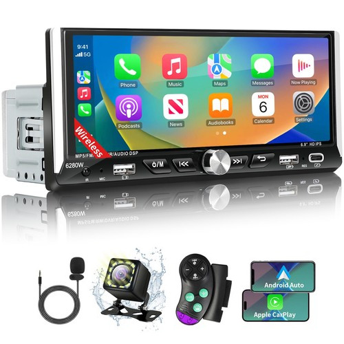6.9 Inch Single Din Touchscreen Car Stereo with Wireless Apple Carplay Android