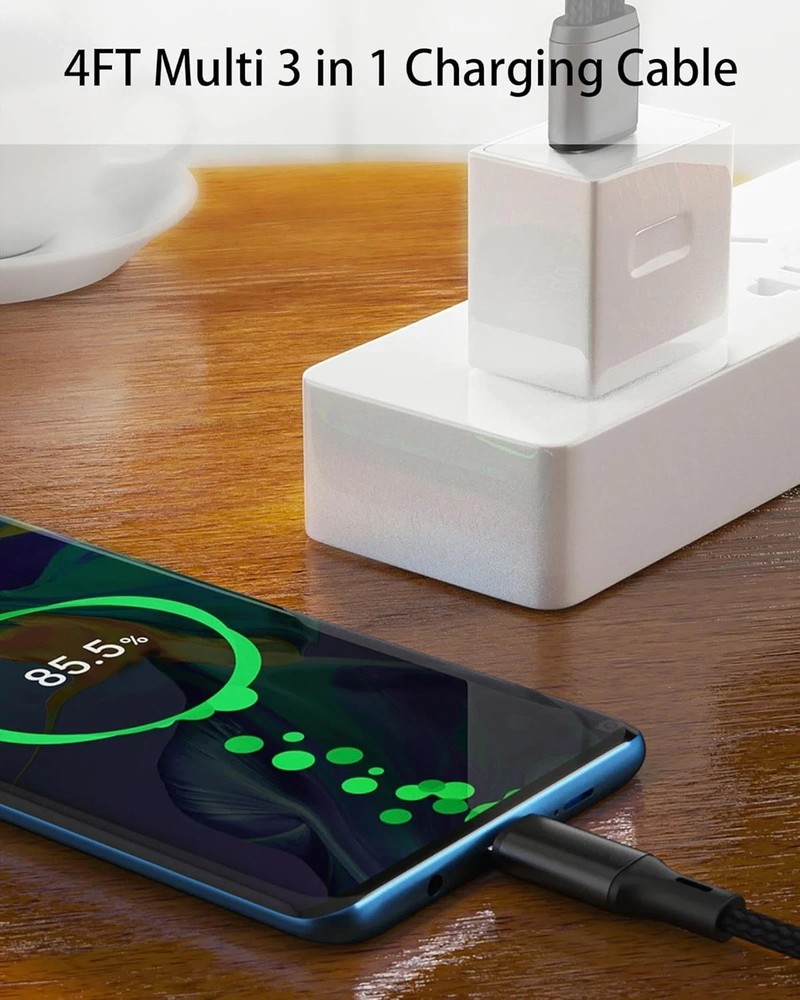 Multi USB-C Cable 4FT, 3 in 1 Multiple Type C Charging,3A Splitter Black