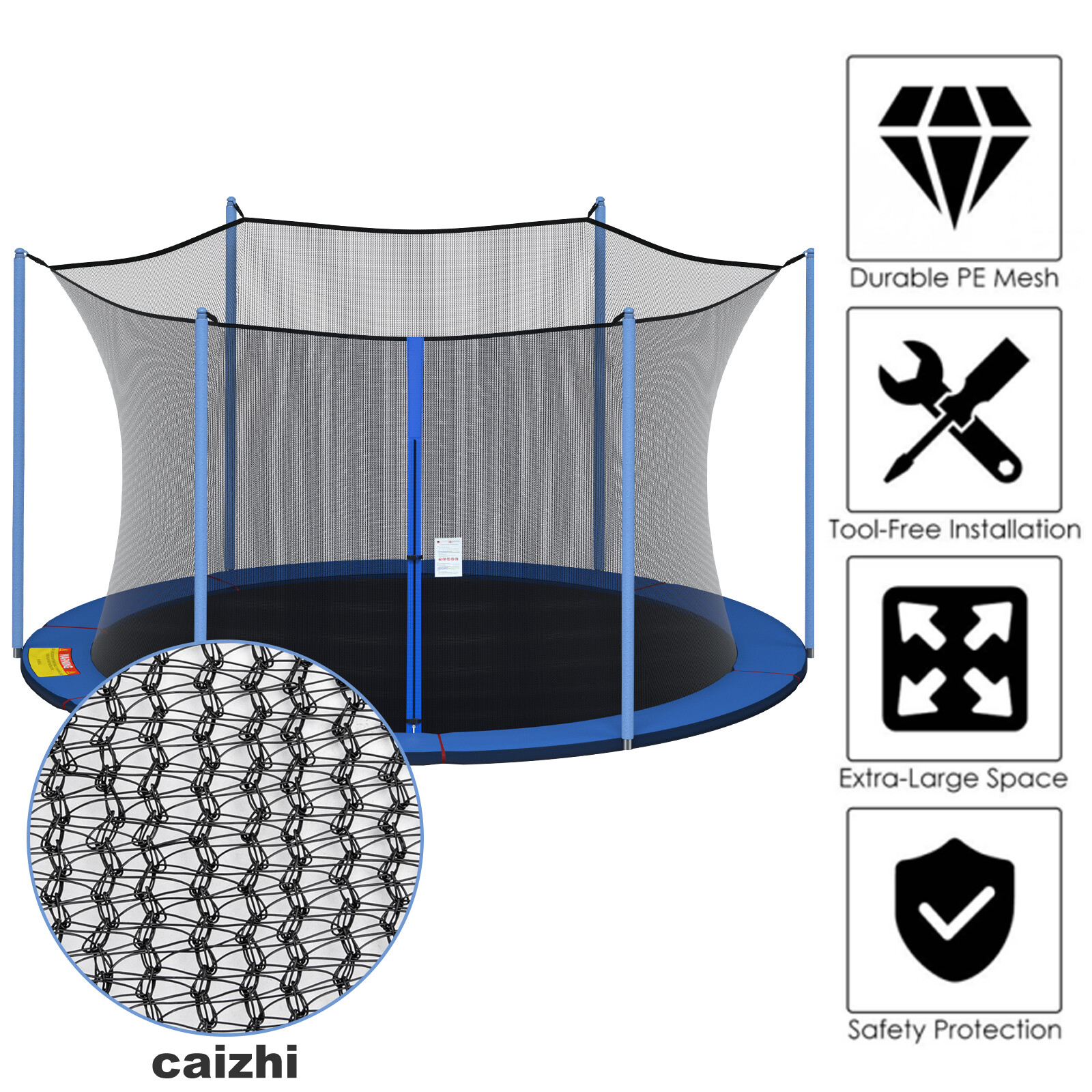 15ft Trampoline Safety Net Round Replacement Fit 6 Poles Enclosure Netting