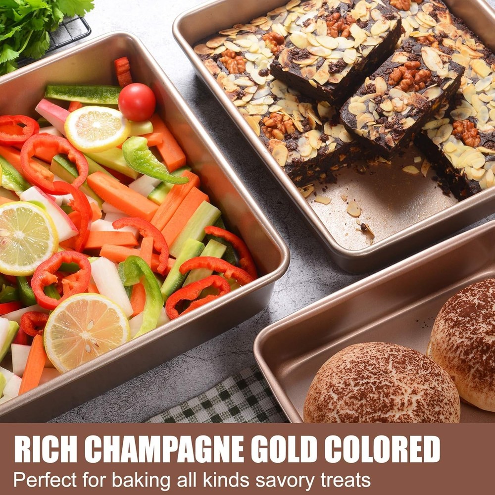 Deep Baking Pans Set Nonstick,Rectangle Cake Pan,Stackable Bakeware Set of