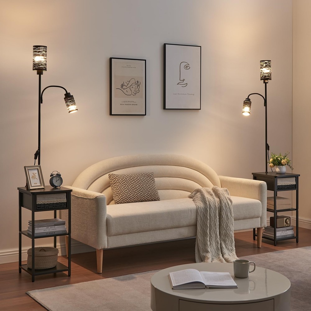 Floor Lamp with End Table, 2 Bulbs Included, Adjustable Brightness - Compact
