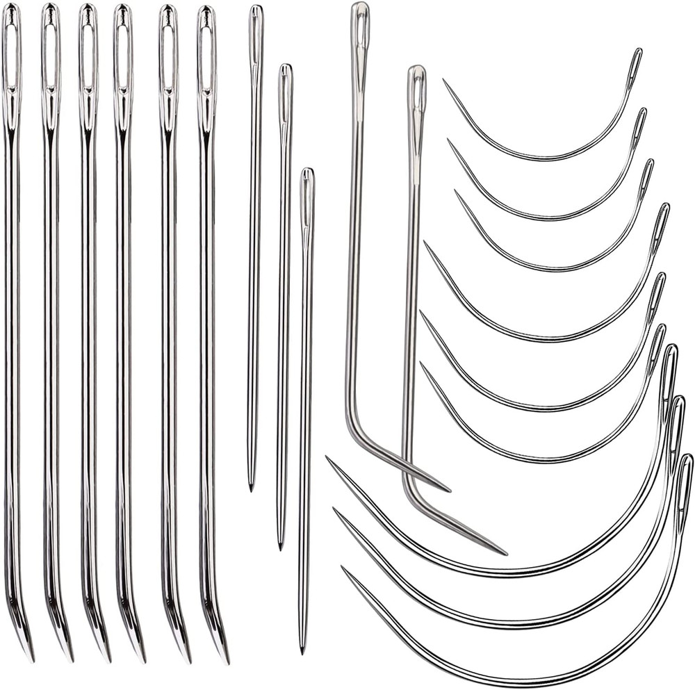 20 Pcs Leather Sewing Needles,Heavy Duty Sewing Needles Kit Include Curved Leath