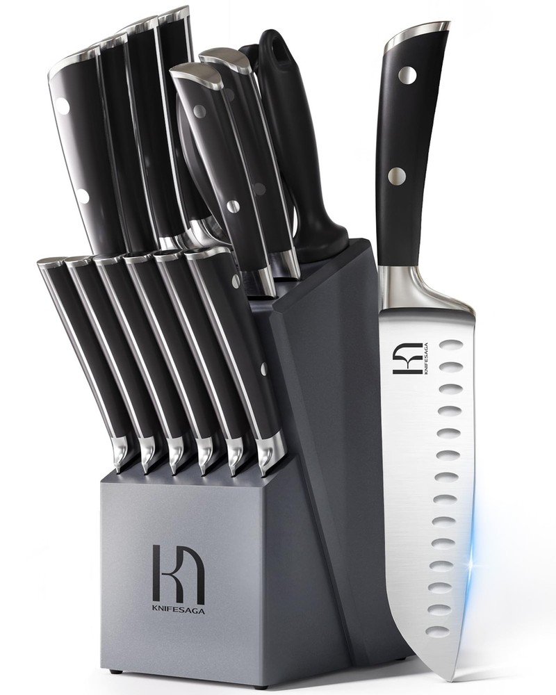 Slice Through Anything Effortlessly - 15 Pc Kitchen Knife Set With Block
