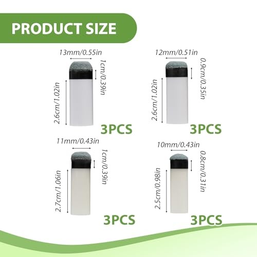 Multi-Size Screw-On Pool Cue Tips & Ferrules Kit - 12 Pack