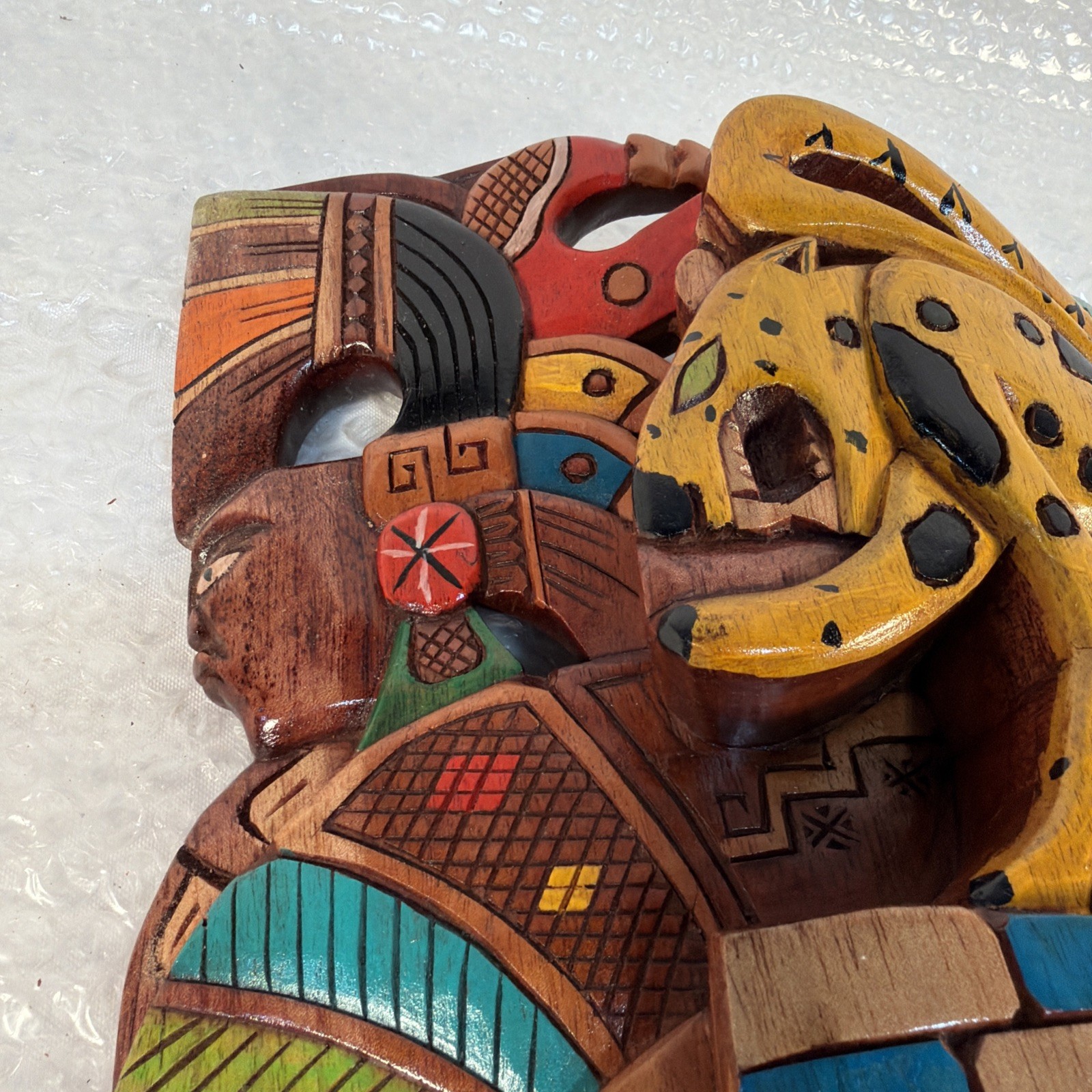 Hand-Carved Wooden Mayan Mask From Mexico