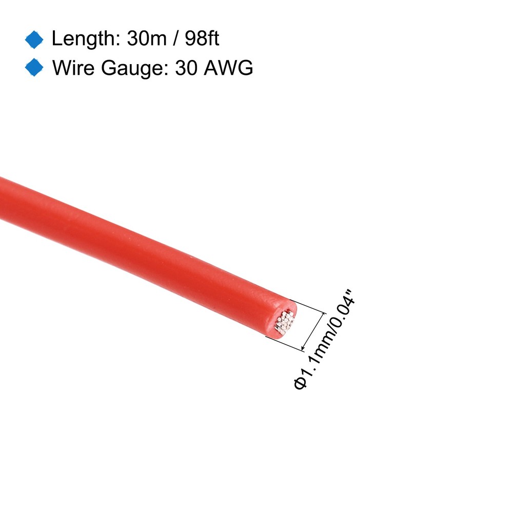 30AWG Stranded Wire PVC Hookup 30M/98ft Red, Electrical Wire UL1007 Spool