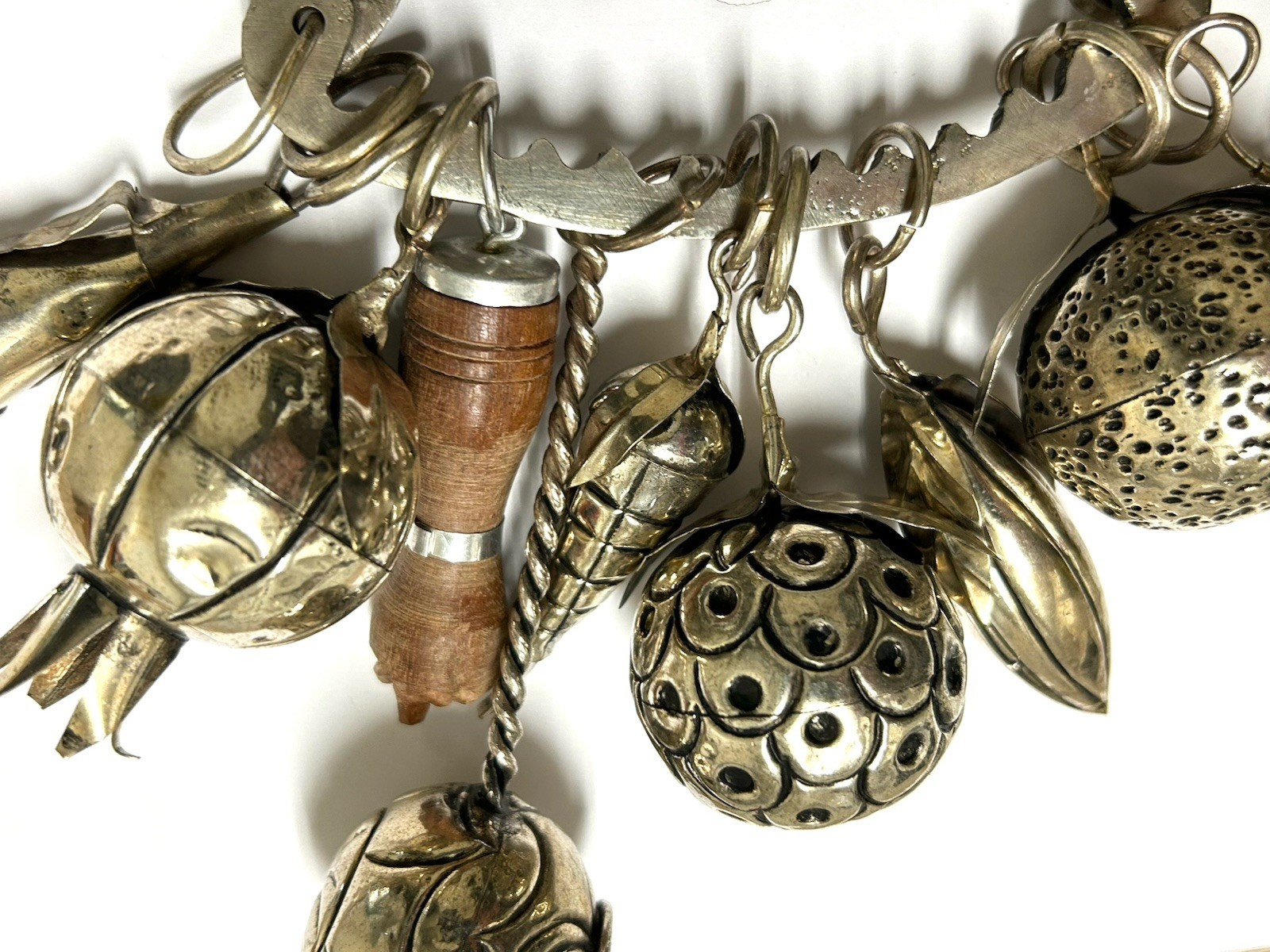 Vintage Brazilian Penca de Balangandãs – Silver Hanging Amulet 10 Charms