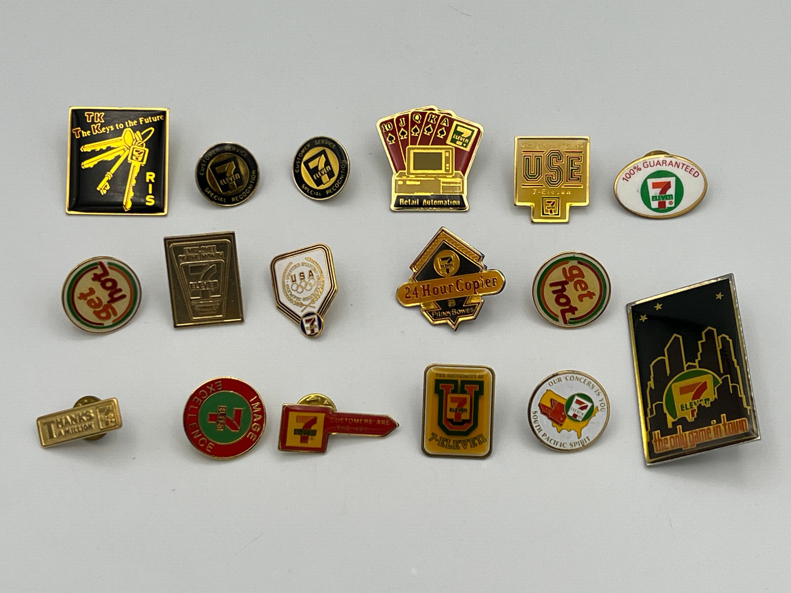 Vintage Lot of 17 Seven Eleven Store Pins
