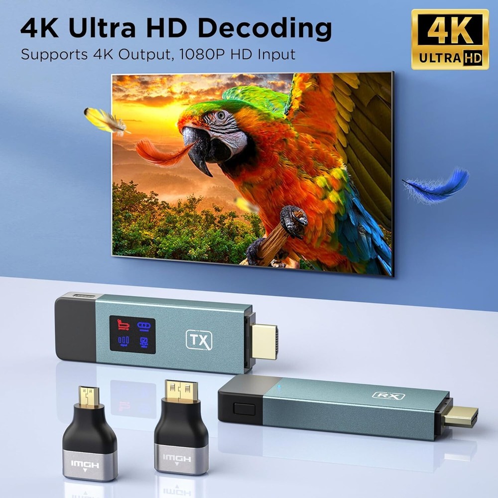 Wireless Hdmi Transmitter and Receiver HD Extender Plug & Play W/ LED Screen