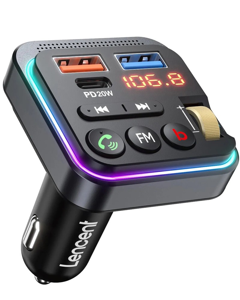 Bluetooth 5.3 FM Transmitter Car Adapter with PD 20W & QC3.0 Fast Charger