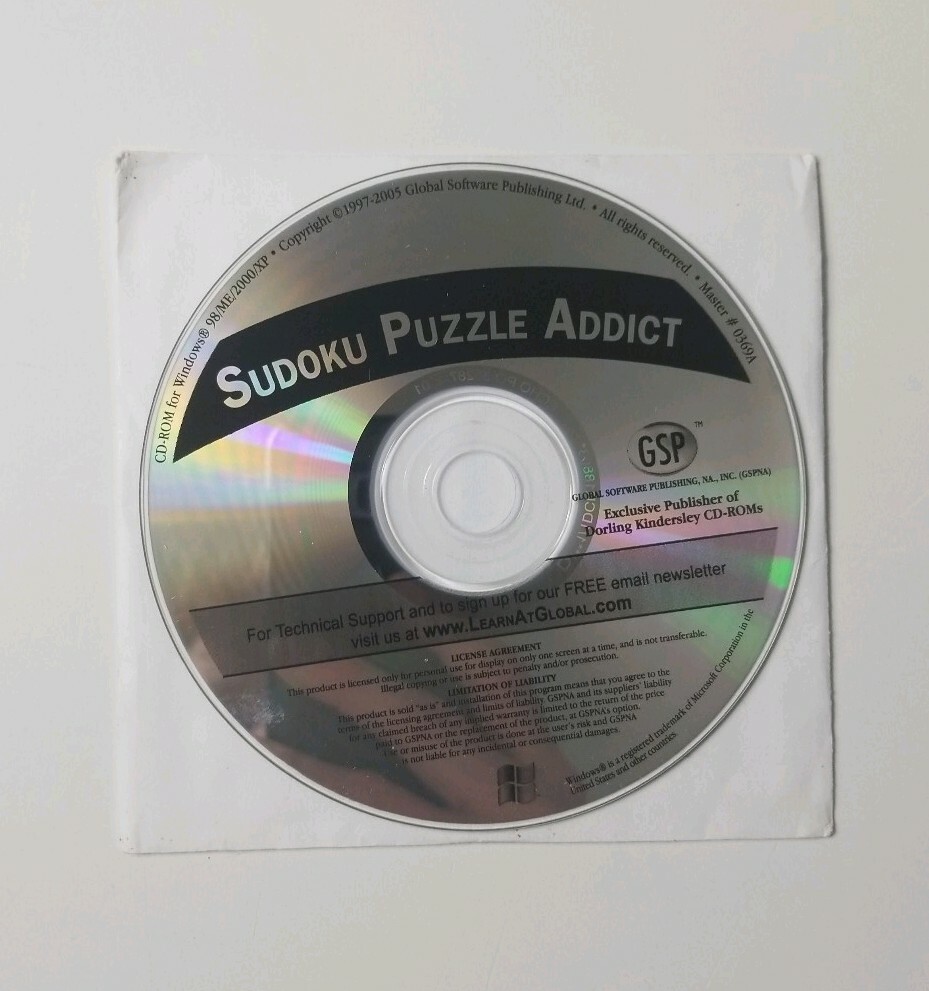 Sudoku Puzzle Addict PC CD ROM Computer Game 2005 Global Software Publishing