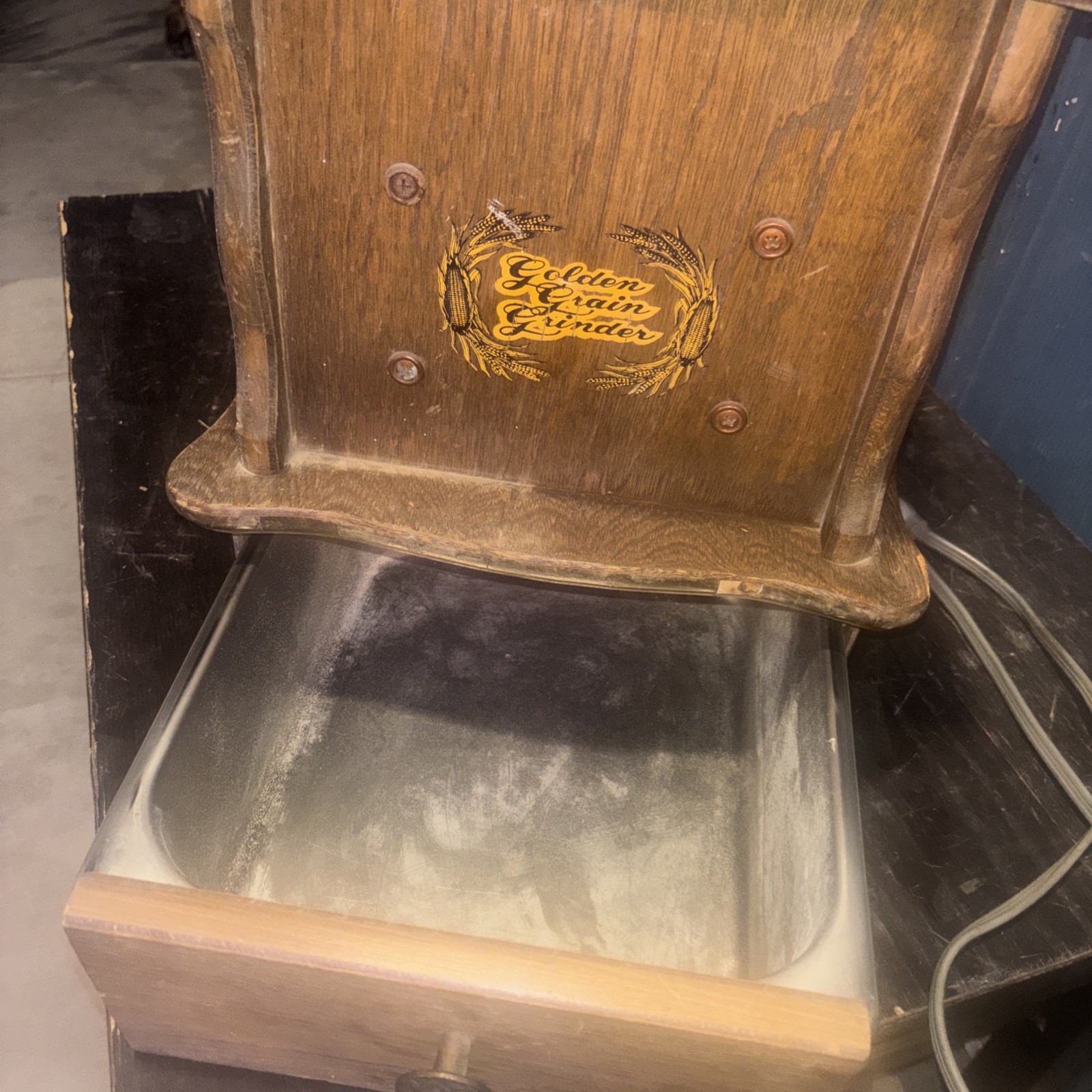 Golden Grain Grinder Wheat Grinder Dayton 3/4 HP Motor W/Wood Cabinet WORKS