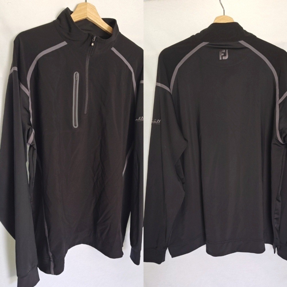 Footjoy Wind Tech Pullover Black Gray XL MidLayer Stretch 1/4 Zip Golf 24770