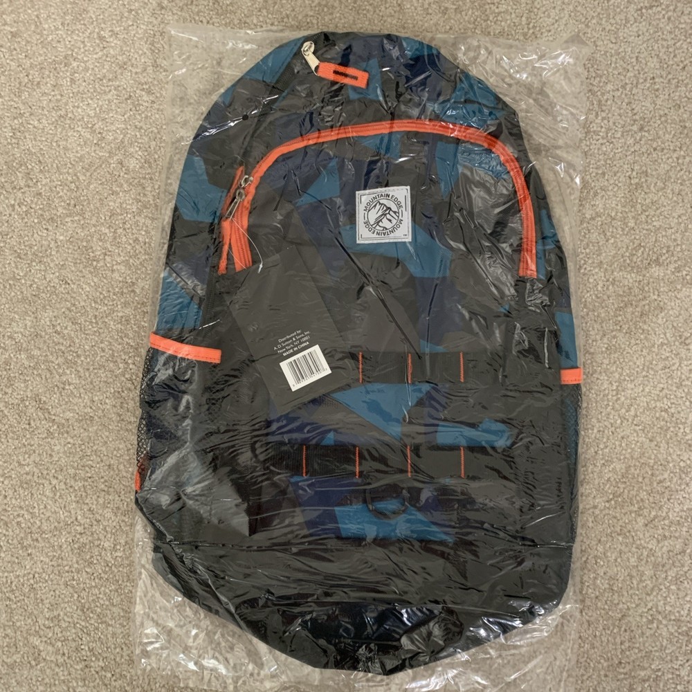 Mountain Edge 19” Light Backpack Black/Orange/Blue NWT Not Padded