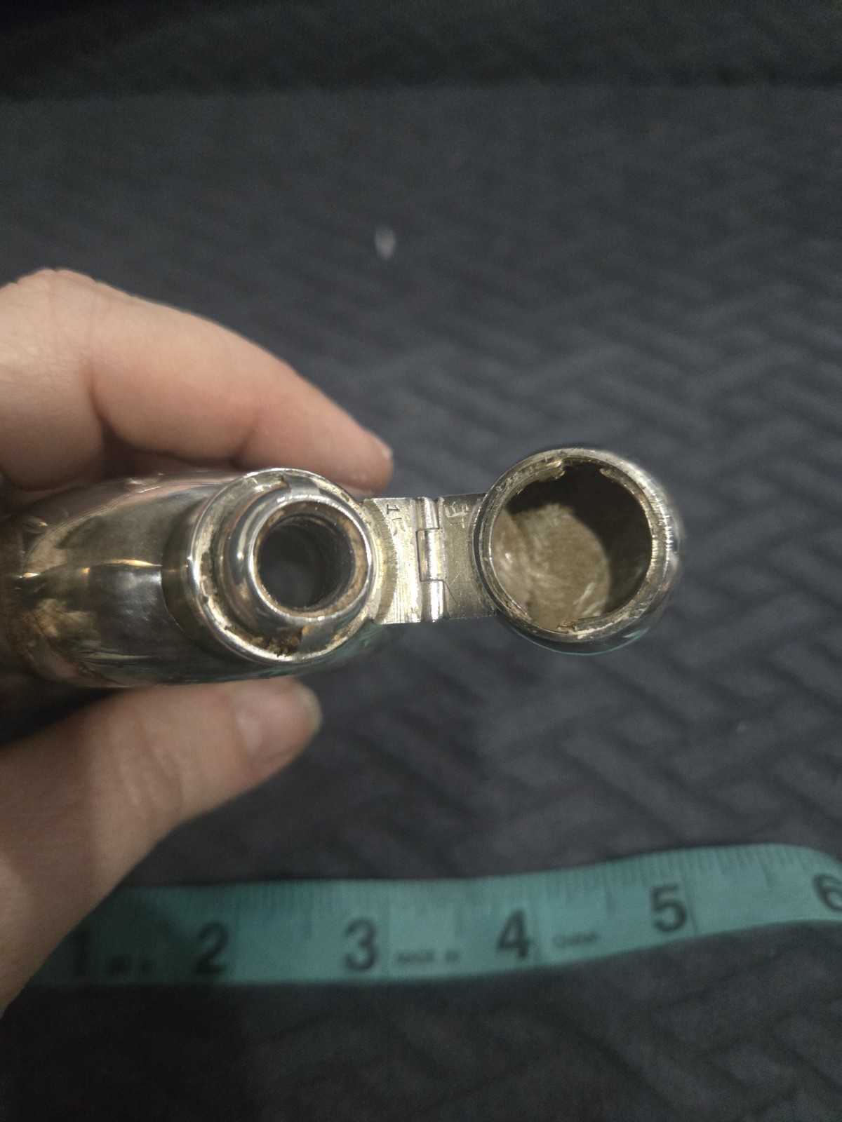 U23143 ANTIQUE Overlay STERLING Small FLASK With Engraved Initials G2U