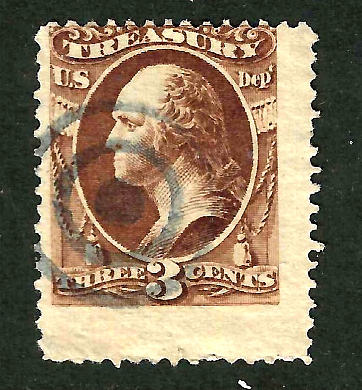 Dramatic Misperf Error Taget Fancy Cancel 3 Cent Treasury BOB US 32B43