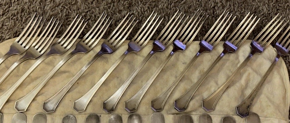 REED & BARTON Sierra Silverplate Flatware Set 24pc Fork & Knife Set Cleaned