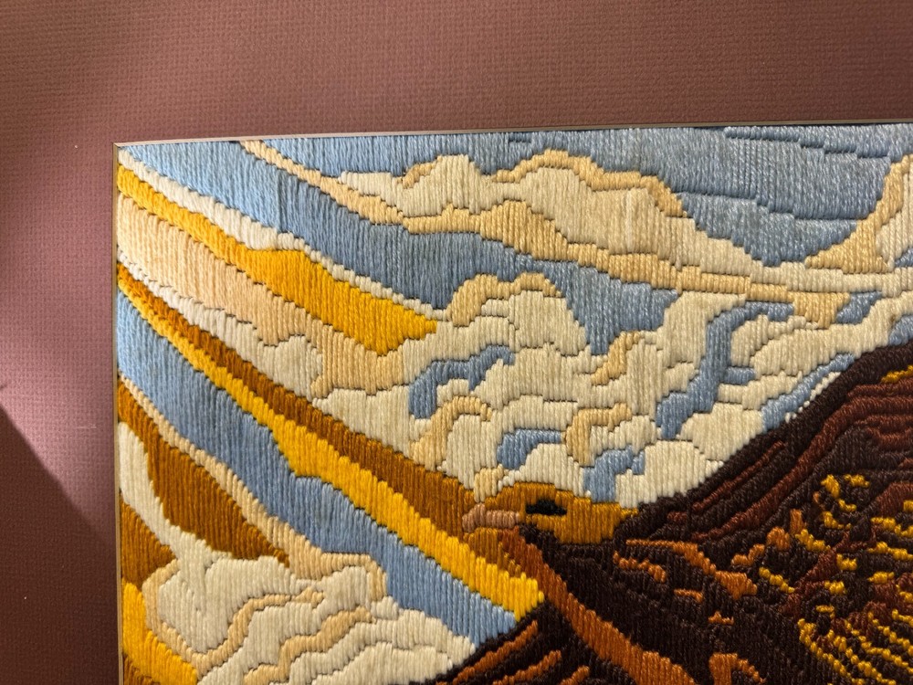Large Vintage Needlepoint "An Eagle In Flight" - Framed
