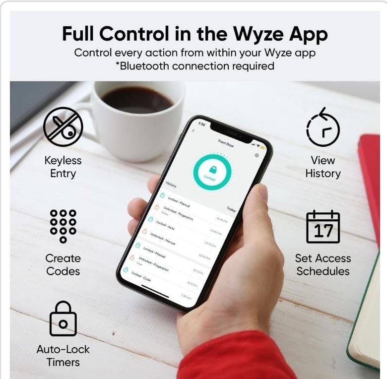 Wyze - Smart Lock Bolt, Fingerprint Keyless Entry, Bluetooth Deadbolt Replace...