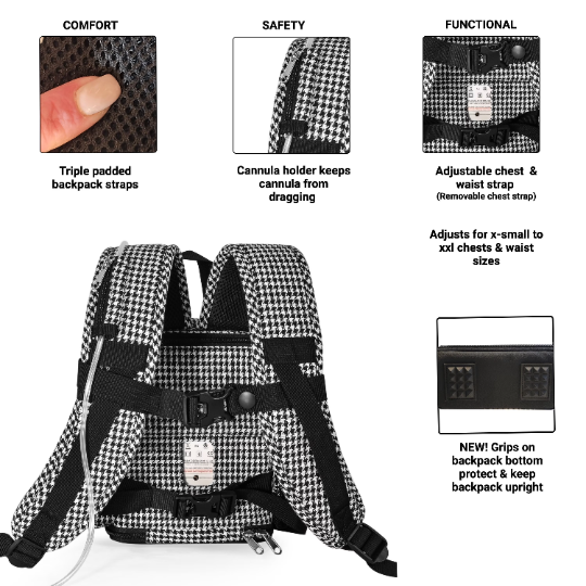 o2totes: Backpack For Inogen Rove 6 Lightweight Backpack w/Pockets - Houndstooth