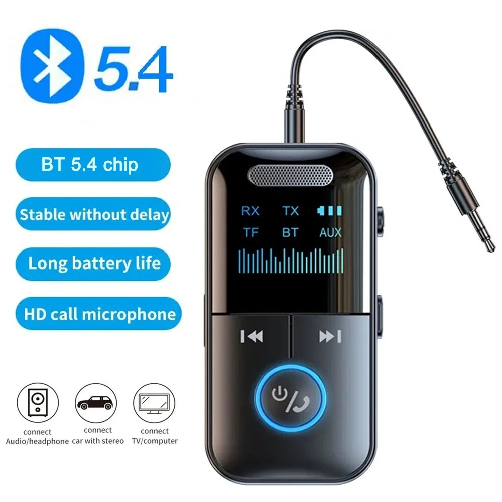 Bluetooth 5.4 Transmitter Receiver 2-in-1 Wireless Audio 3.5mm Jack Aux Adapter