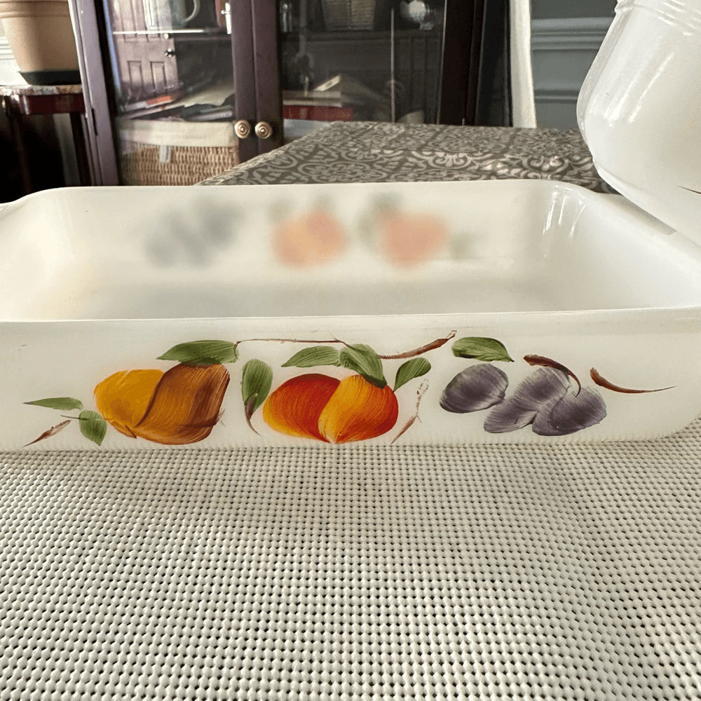 Anchor Hocking FIRE KING 2 pc Loaf Pan & Rectangular Peach Blossom Dish Vintage