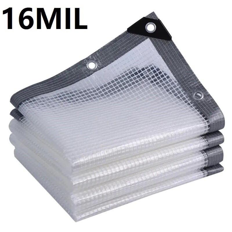 16 Mil Waterproof Clear Tarp Transparent Premium Poly Tarp Heavy Duty Canopy Top