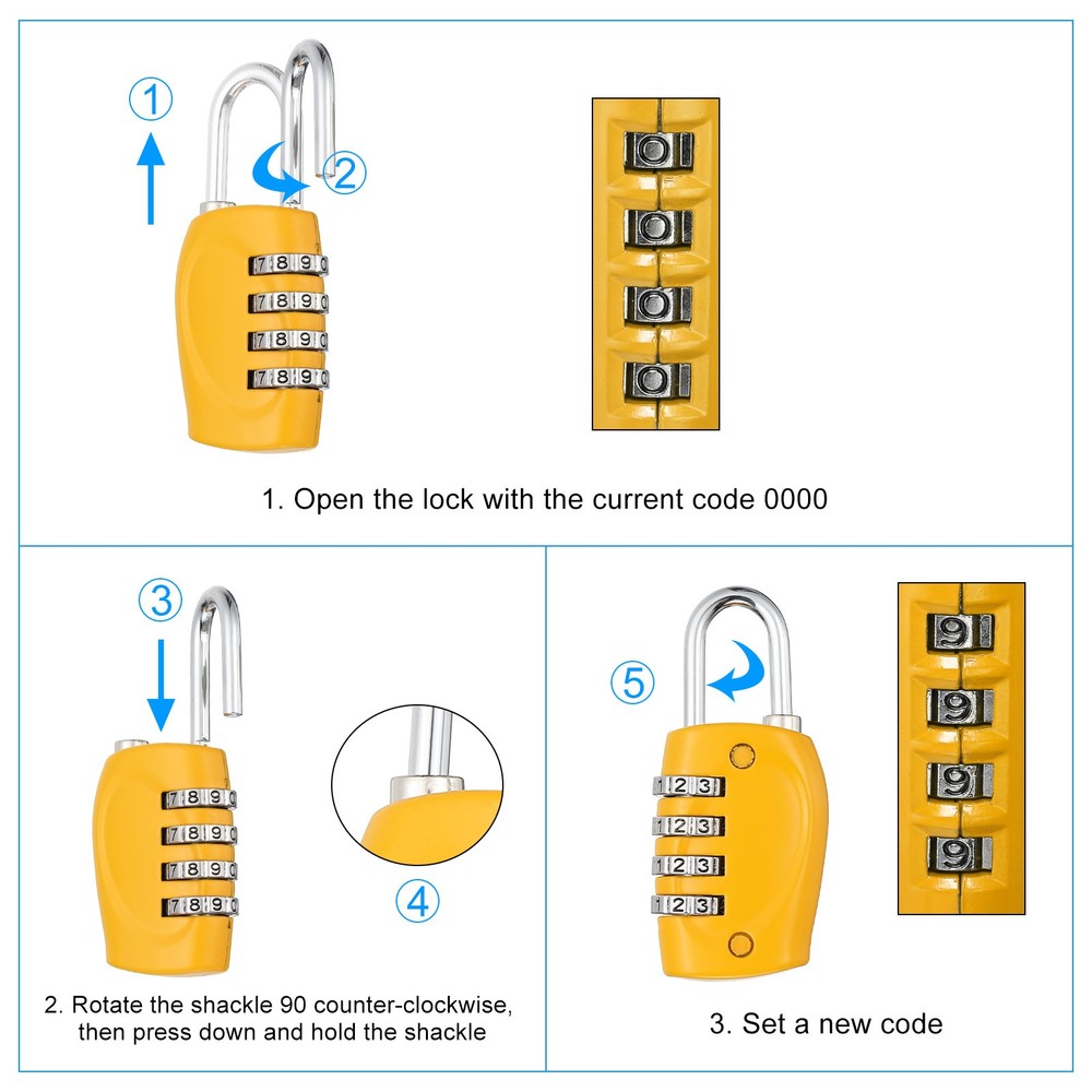 Combination Lock, 4 Digit Padlock Locker Lock, Silver with Colorful Wheel